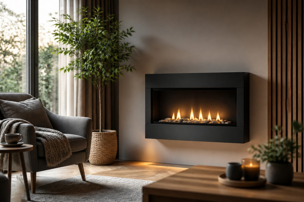 Cheminee a gaz moderne et ambiance cosy