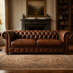 Canape chesterfield en cuir marron vieilli