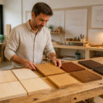 Artisan choisissant des echantillons de bois