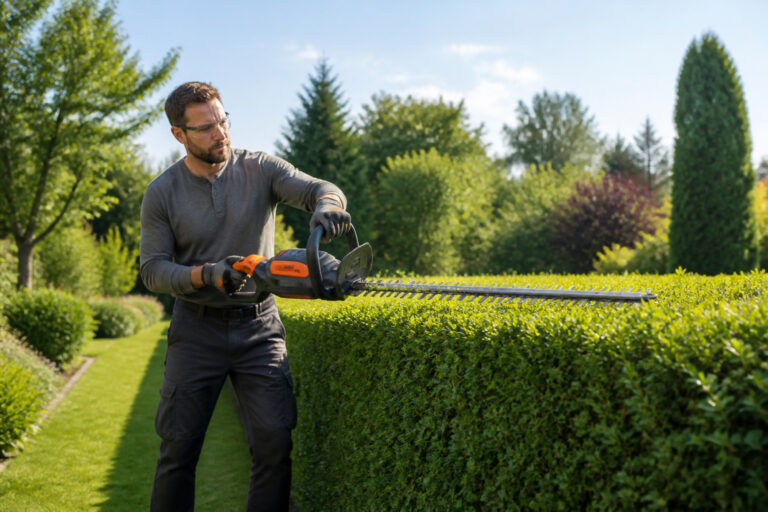 Jardinier taillant une haie