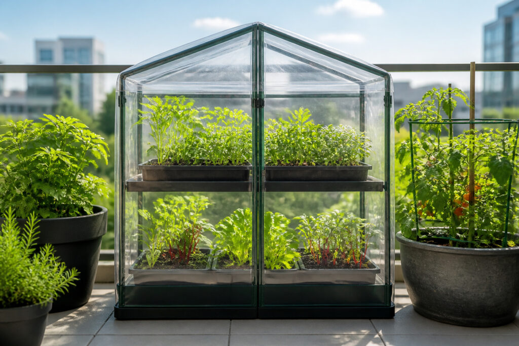 Mini serre sur balcon urbain