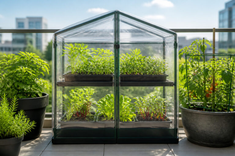 Mini serre sur balcon urbain