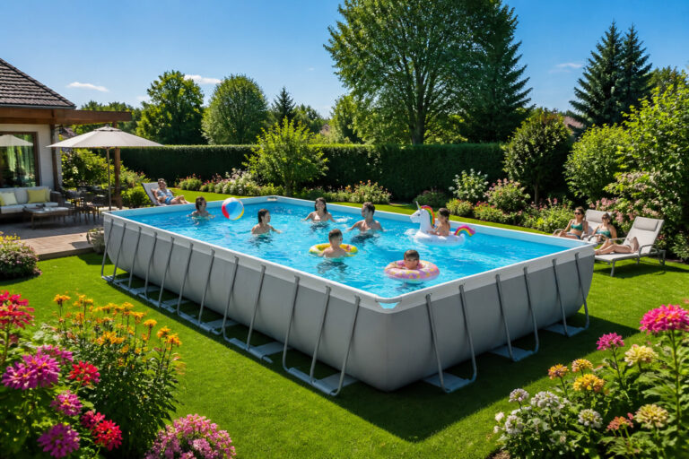 Piscine tubulaire familiale ensoleillee