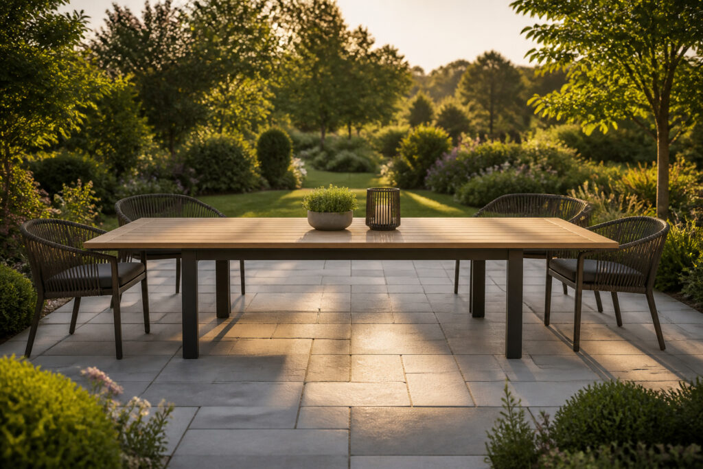 Table de jardin moderne en bois et aluminium