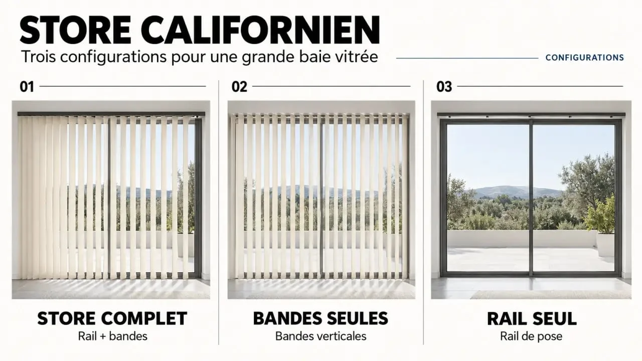 Store californien complet, bandes seules ou rail seul : les trois configurations