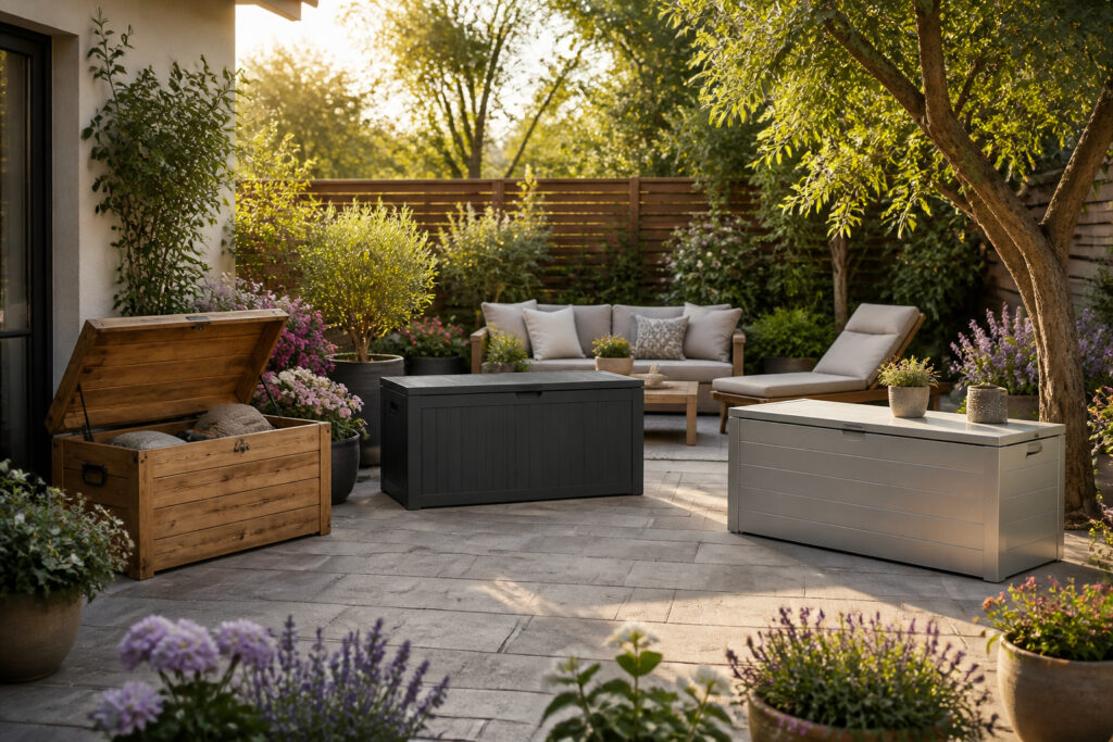 Coffres de jardin ambiance doree